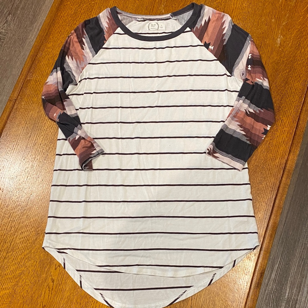 Maurices Black and White Raglan Tee Relaxed Fit